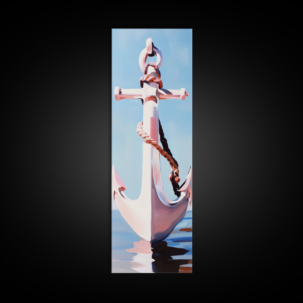Nautical Anchor, Coastal Decor, Blue and Pink Art, Framed Canvas Print, Modern Minimalist, Ocean Wall Art, Beach House Decor