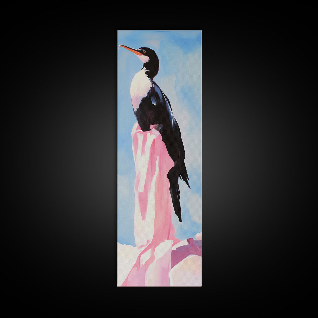 Modern Bird Art, Coastal Decor, Minimalist Painting, Framed Canvas Print, Black and White Animal Art, Living Room Wall Art, Nature Print