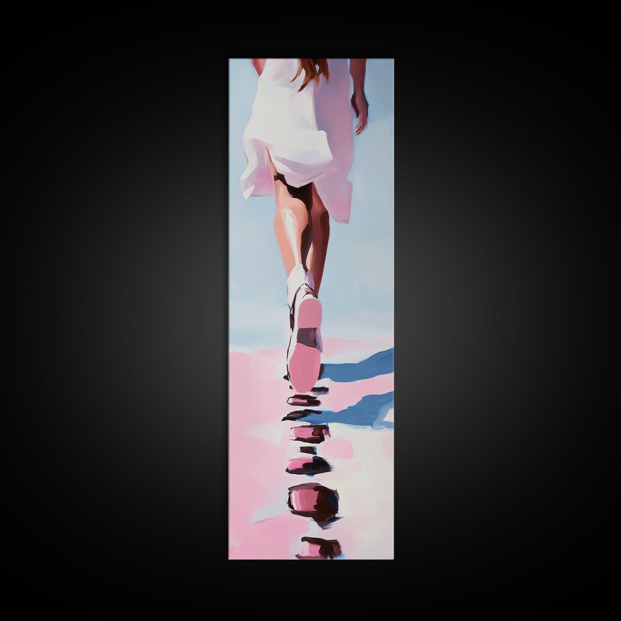 Elegant Walking Art, Minimalist Fashion, Dreamy Pastel Print, Framed Canvas Print, Modern Aesthetic, Bedroom Wall Art, Stylish Home Decor