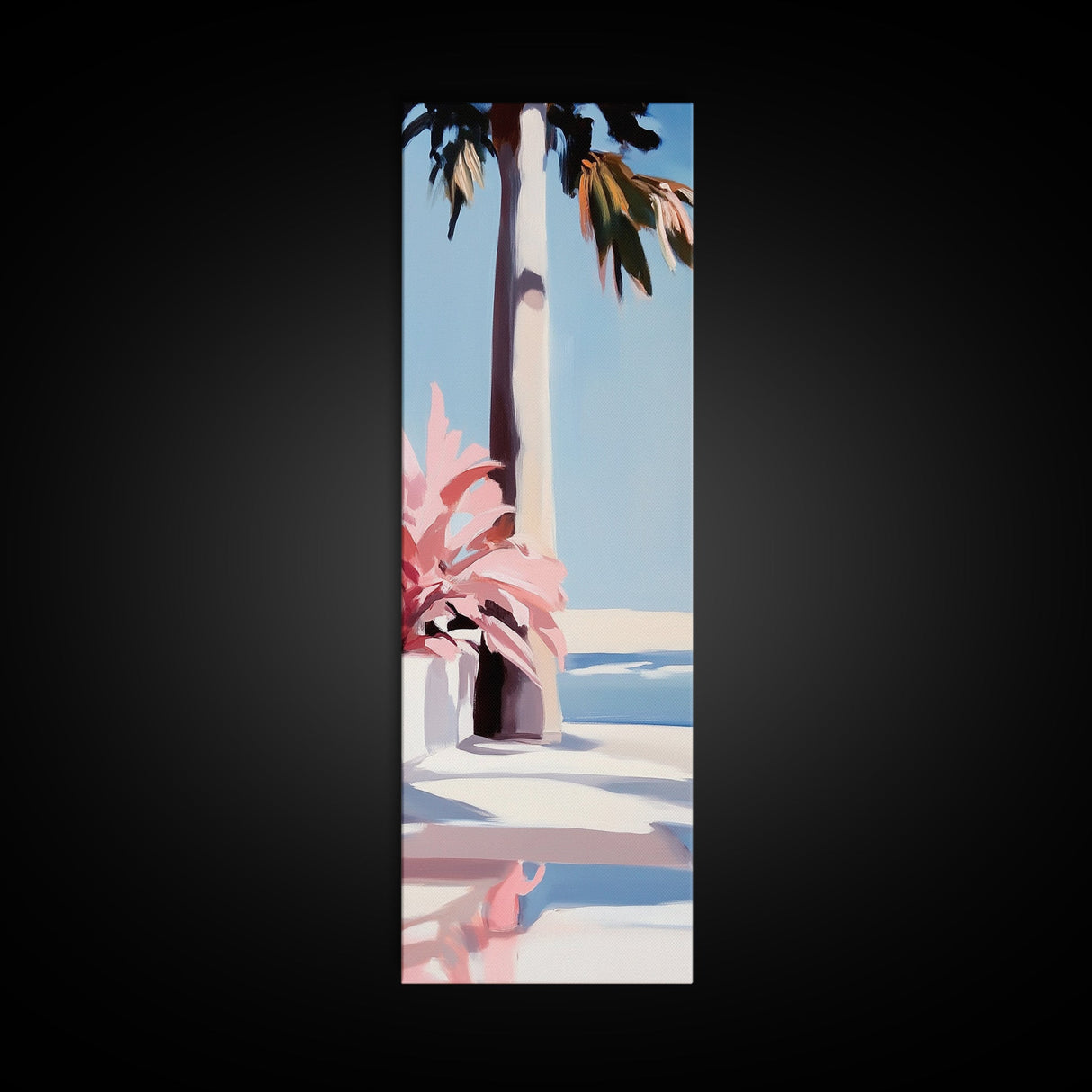 Coastal Palm Tree, Tropical Wall Art, Seaside Home Decor, Framed Canvas Print, Pastel Beach Aesthetic, Living Room Art, Summer Vibes