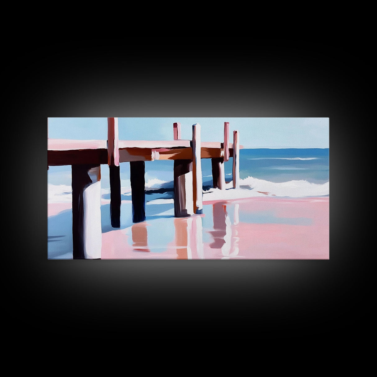 Beach Pier Painting, Coastal Ocean Scene, Nautical Seascape Art, Minimalist Modern Aesthetic, Relaxing Summer Wall Decor, Canvas Print