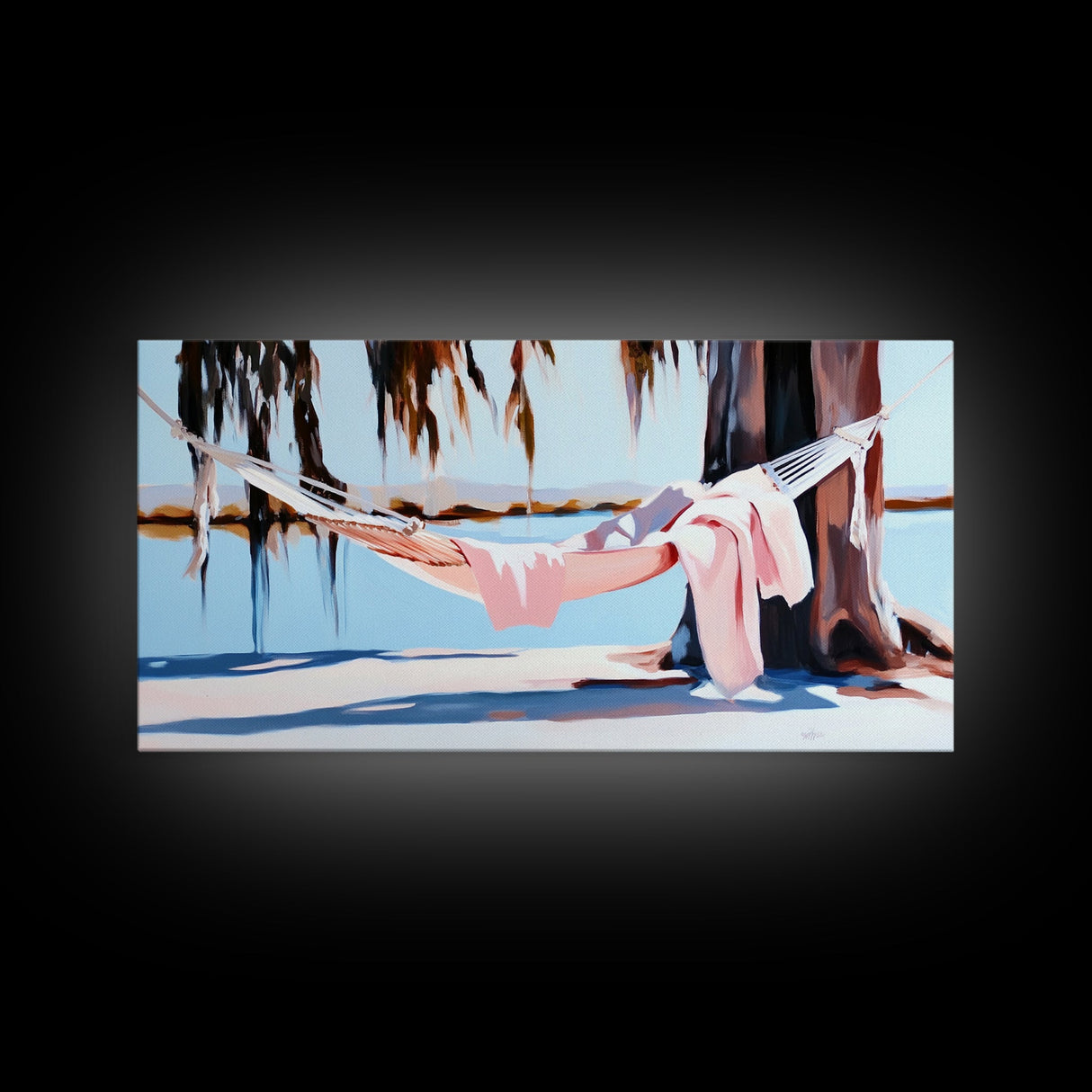 Hammock Retreat, Peaceful Escape, Lazy Afternoon, Lakeside Vibes, Framed Canvas Print, Relaxing Wall Art, Bedroom Decor, Nature Gift