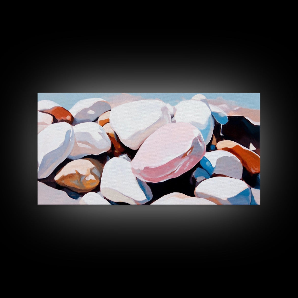 Smooth Stones, Pebble Beach, Coastal Art, Framed Canvas Print, Neutral Home Decor, Minimalist Style, Nature Inspired, Spa Wall Art