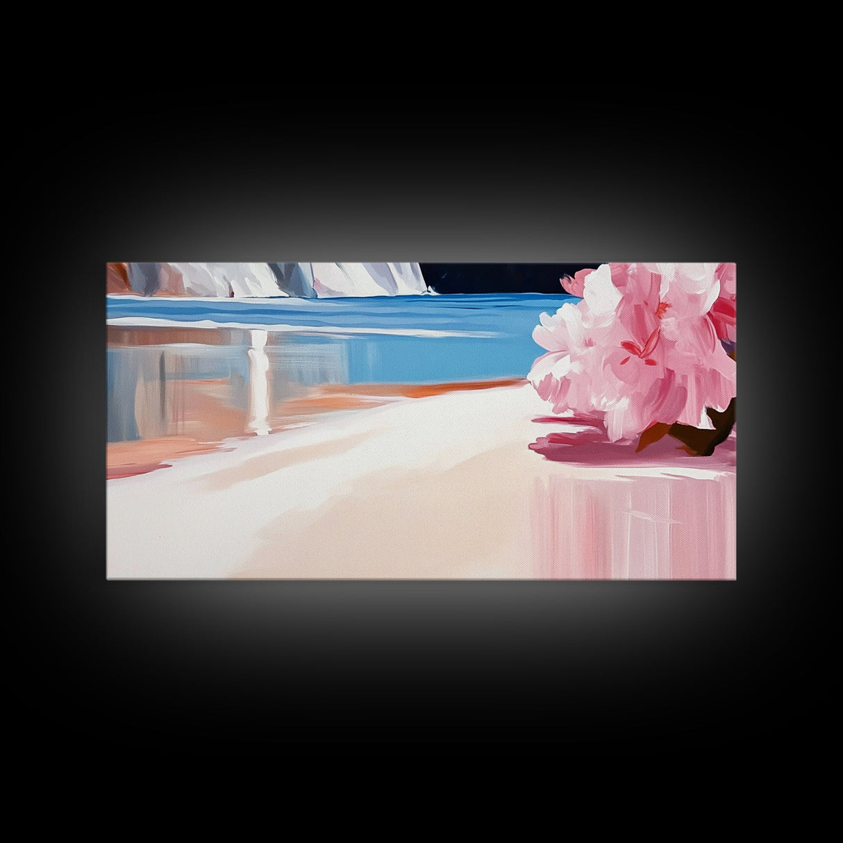 Pink Blossom, Coastal Wall Art, Living Room Decor, Framed Canvas Print, Modern Beach Painting, Pastel Home Decor, Seaside Art