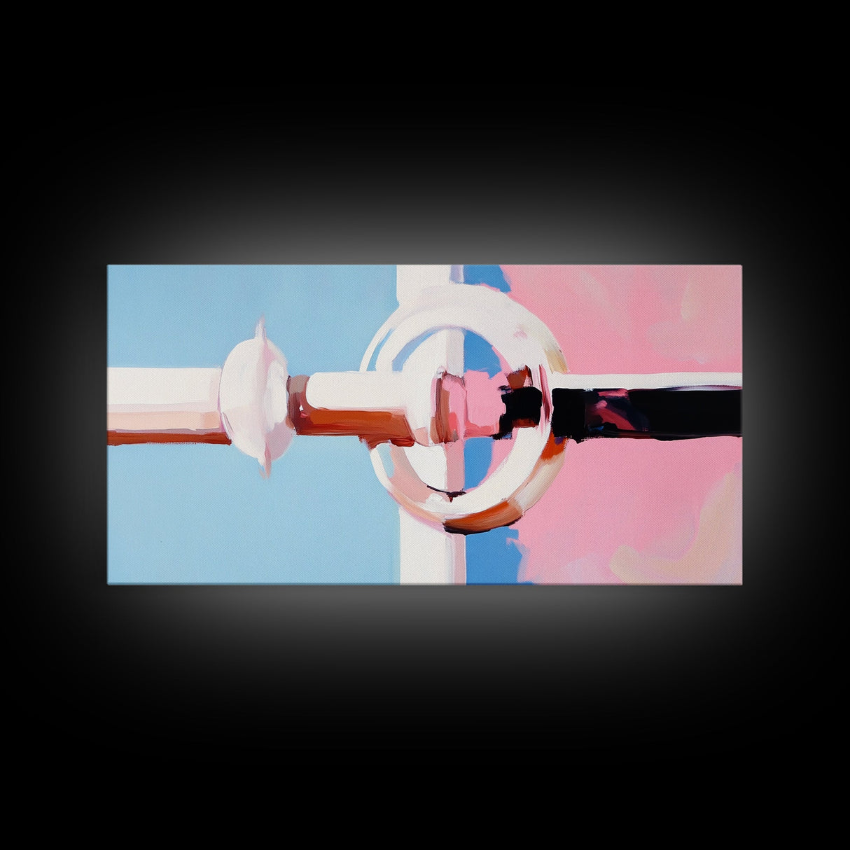Geometric Door Handle, Modern Abstract Art, Minimalist Interior, Pastel Pink Decor, Clean Aesthetic, Canvas Print, Office Wall Art