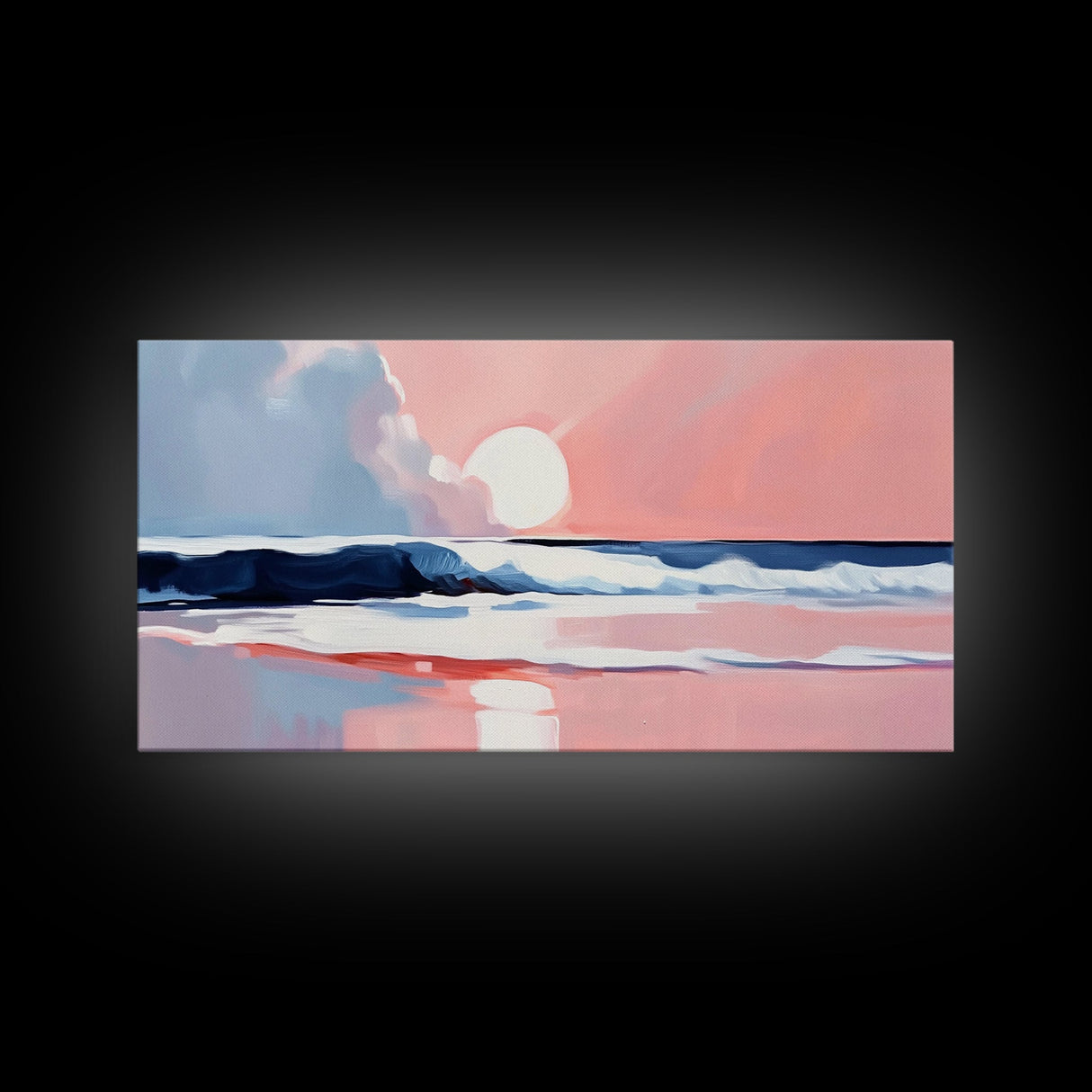 Tranquil Beach, Soft Tones, Framed Canvas Print, Pastel Seascape, Serene Wall Art, Calming Bedroom Decor, Ocean Painting