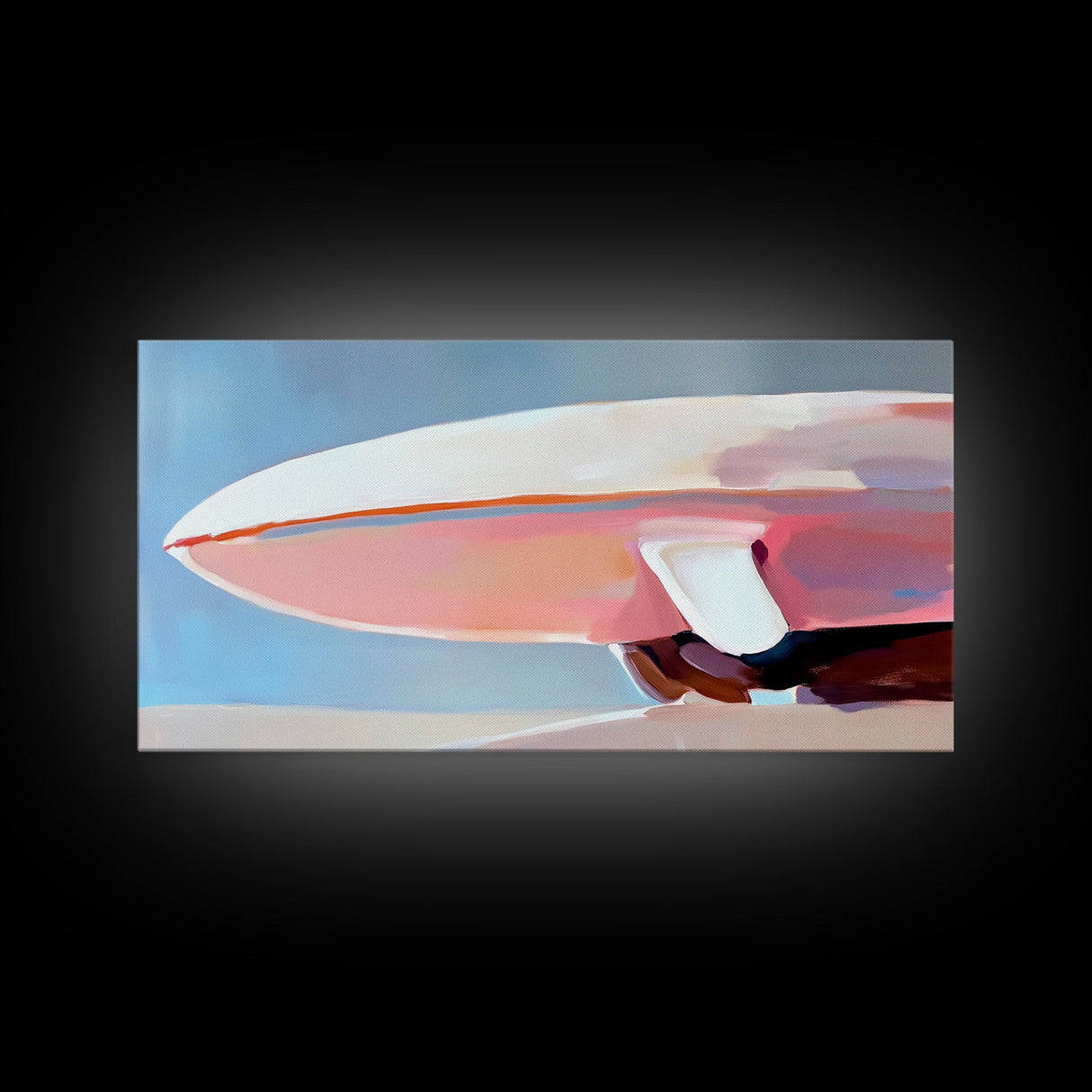 Surfboard Still Life, Minimalist Art, Framed Canvas Print, Ocean Decor, Beach House Wall Art, Soft Pastel Painting, Coastal Vibes