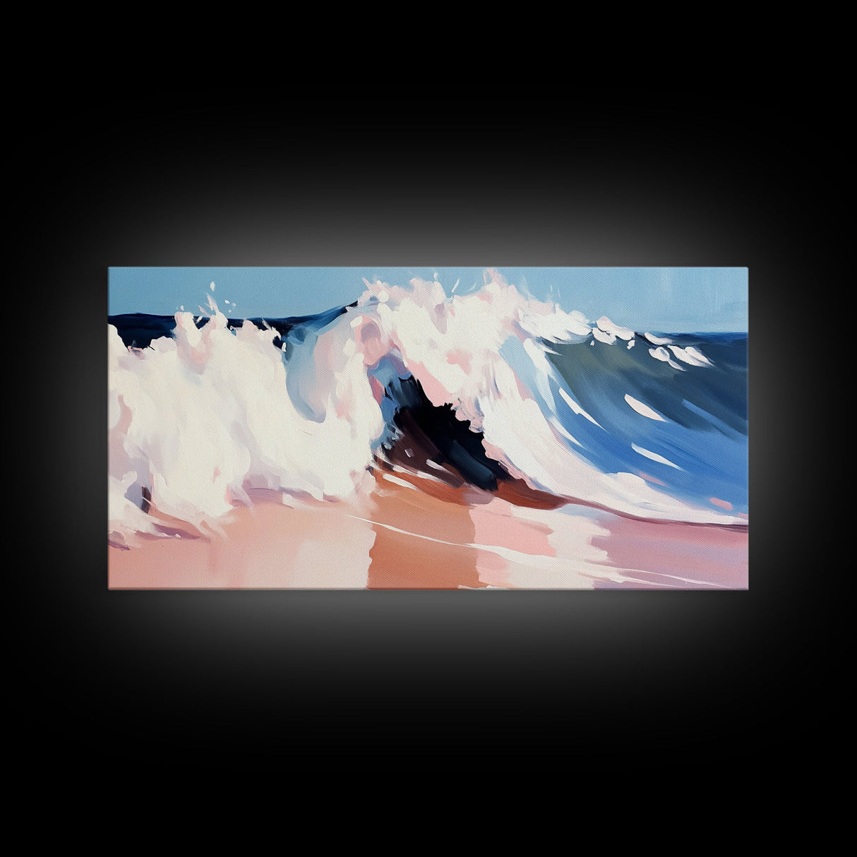 Tidal Wave, Beach Art, Framed Canvas Print, Surfer Decor, Minimalist Coastal Aesthetic, Pastel Ocean Scene, Living Room Wall Art