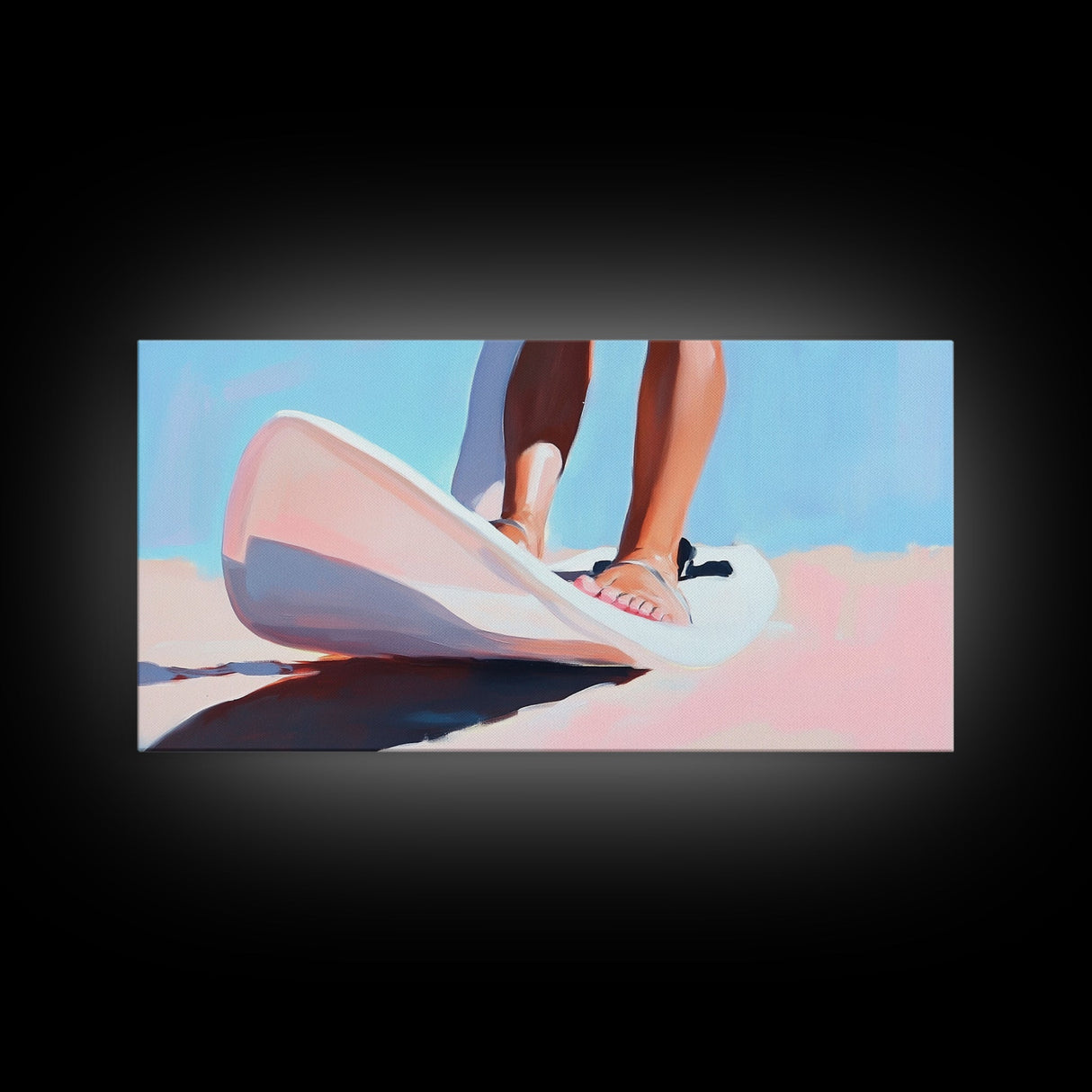 Surfing Vibes, Coastal Sport Art, Minimalist Ocean Painting, Pastel Beach Decor, Framed Canvas Print, Adventure Inspired, Living Room Art