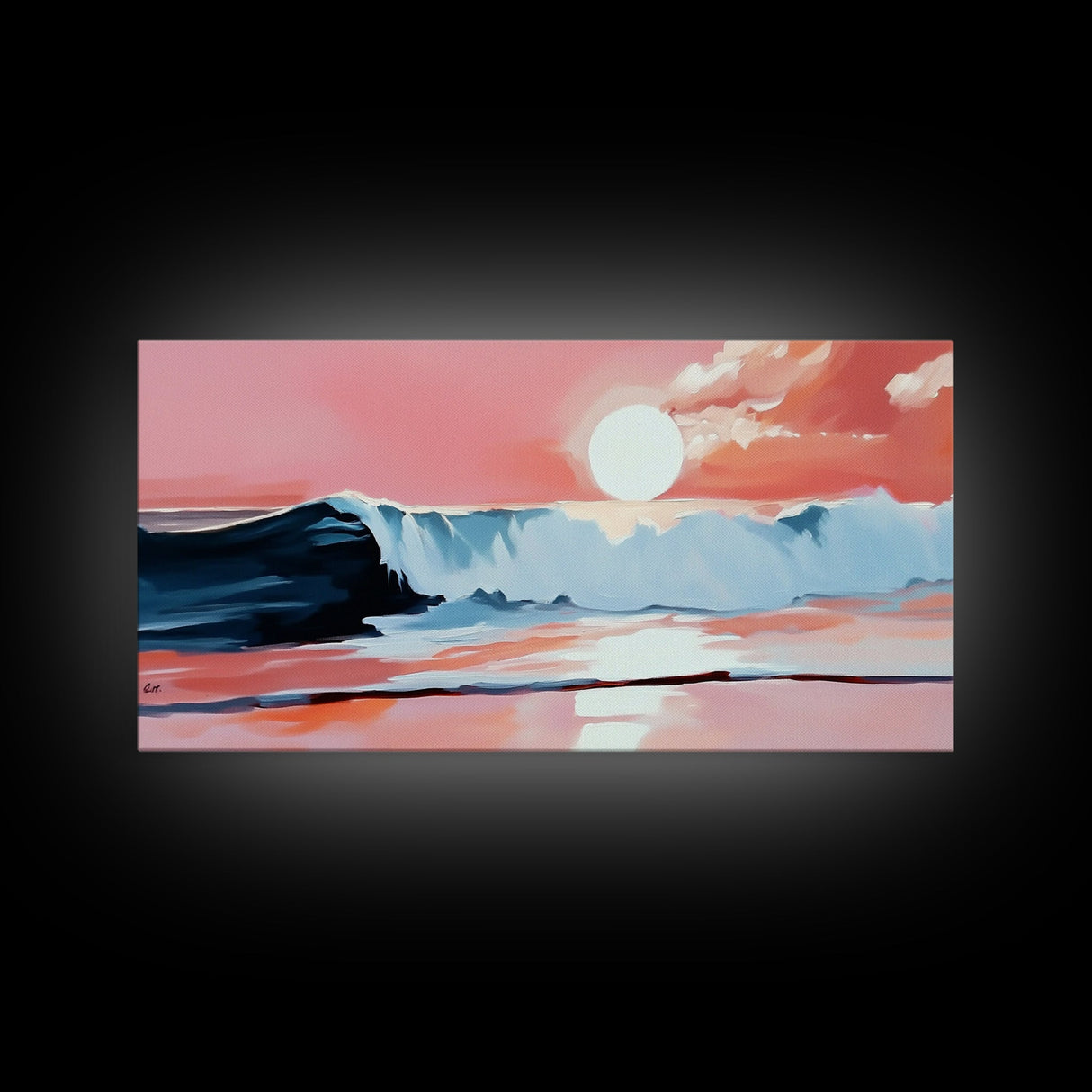 Pink Sunset, Ocean Waves, Coastal Art, Beach Decor, Framed Canvas Print, Modern Wall Art, Nautical Art, Living Room Wall Art