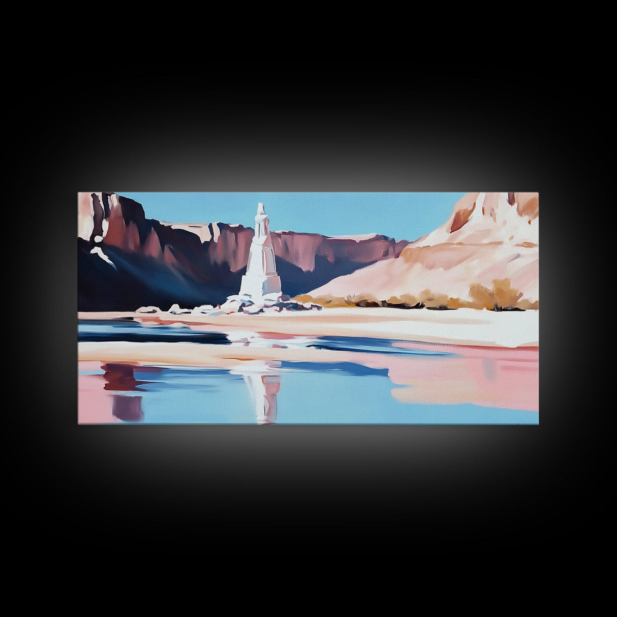 Desert Monument, Canyon Reflection, Southwest Landscape, Framed Canvas Print, Western Art, Rustic Home Decor, Nature Wall Art, Earthy Tones