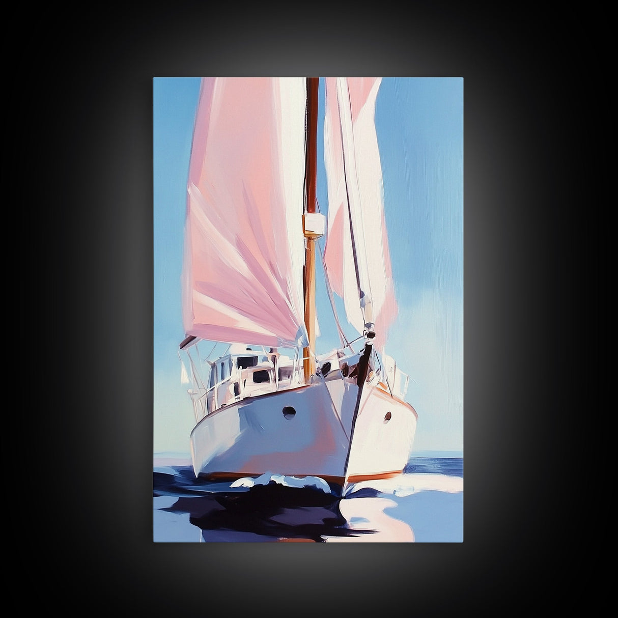 Sailboat, Nautical Decor, Ocean Theme, Maritime Art, Coastal Wall Art, Blue and Pink, Travel Inspired, Framed Canvas Print, Living Room