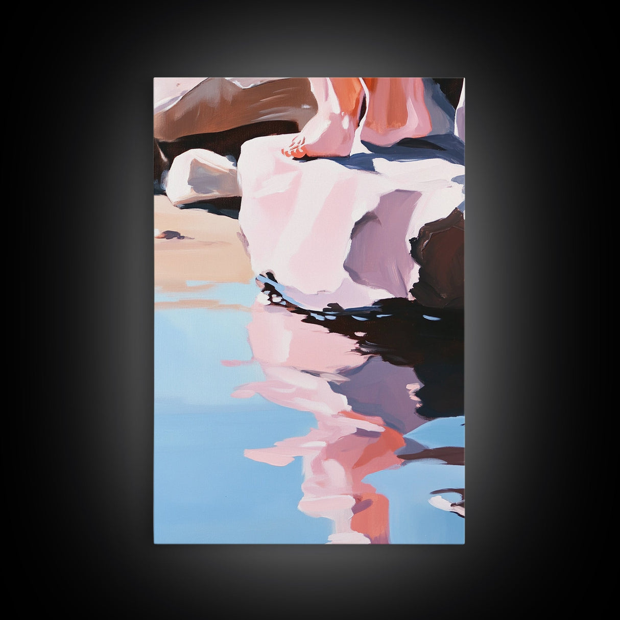 Reflection Art, Minimalist Design, Pink and Blue Landscape, Soft Hues, Modern Wall Decor, Framed Canvas Print, Living Room