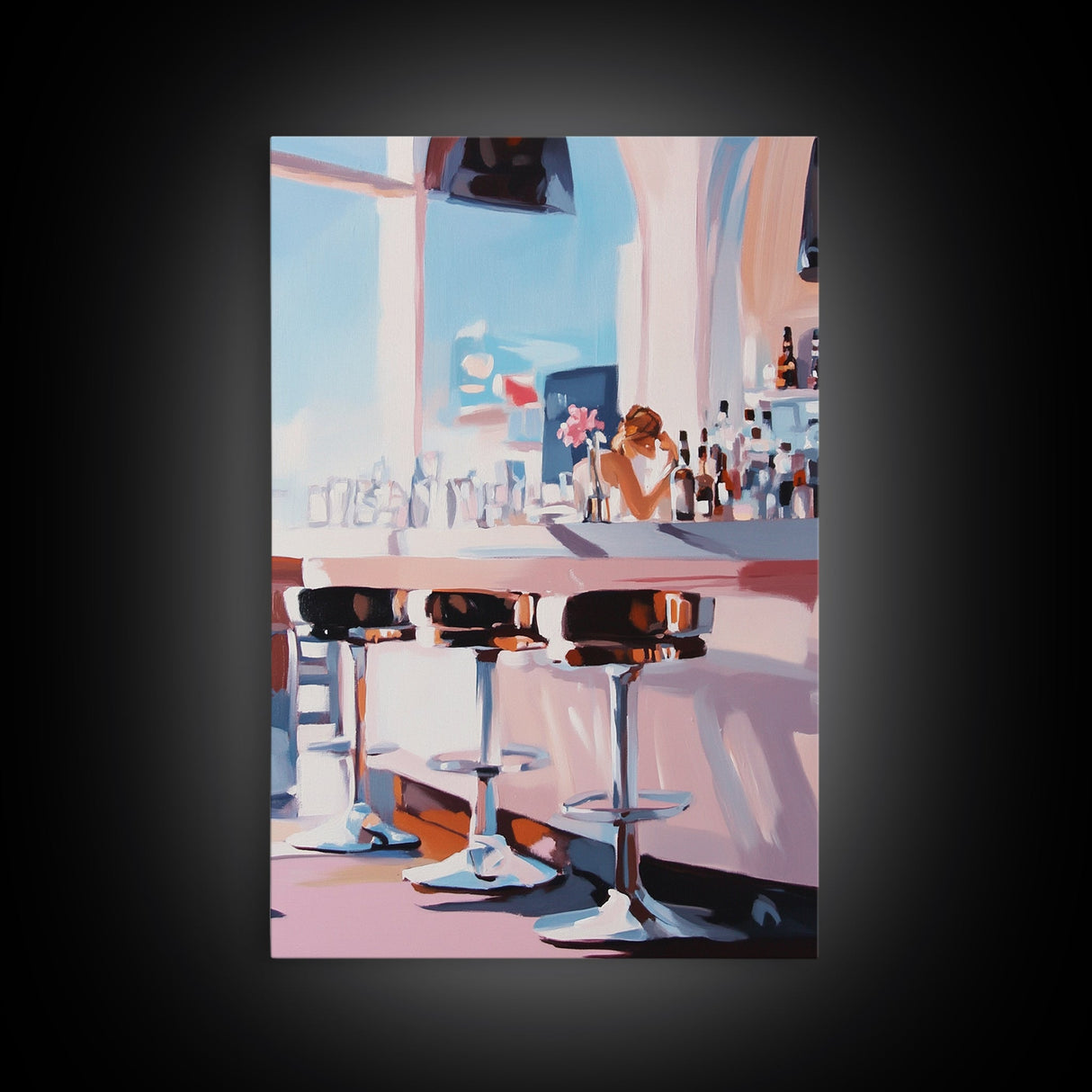 Chic Bar Scene, Modern Art, Cozy Atmosphere, Framed Canvas Print, Minimalist Wall Art, Contemporary Home Decor, Dining Room Artwork