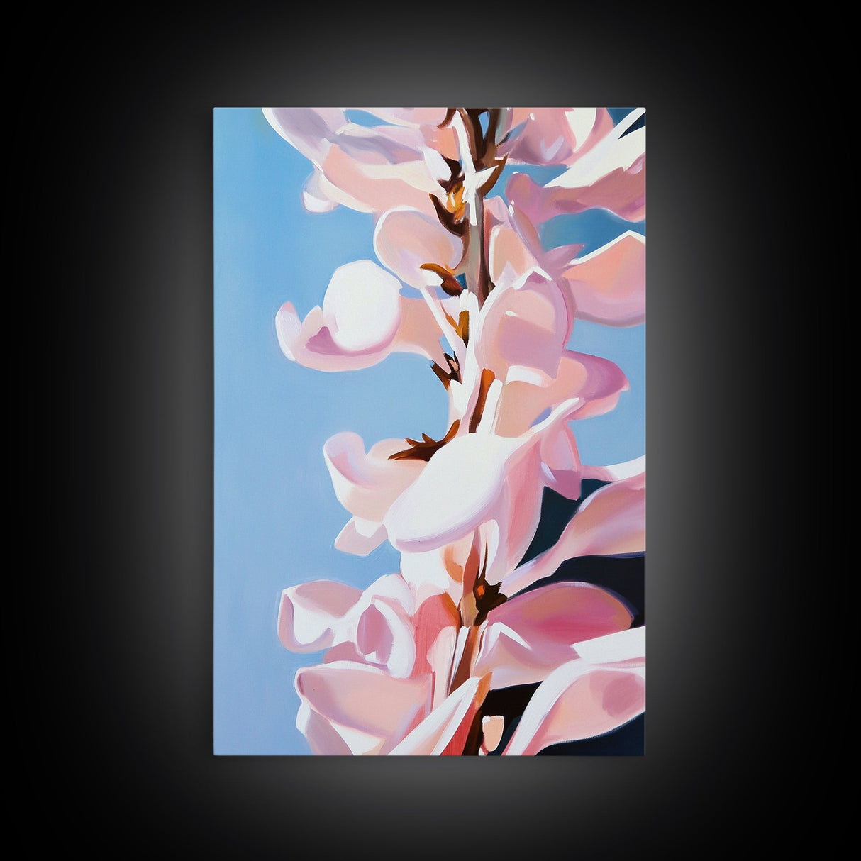 Magnolia Blossom, Pink Flowers, Botanical Wall Art, Minimalist Floral, Framed Canvas Print, Spring Aesthetic, Bedroom Decor, Nature Art