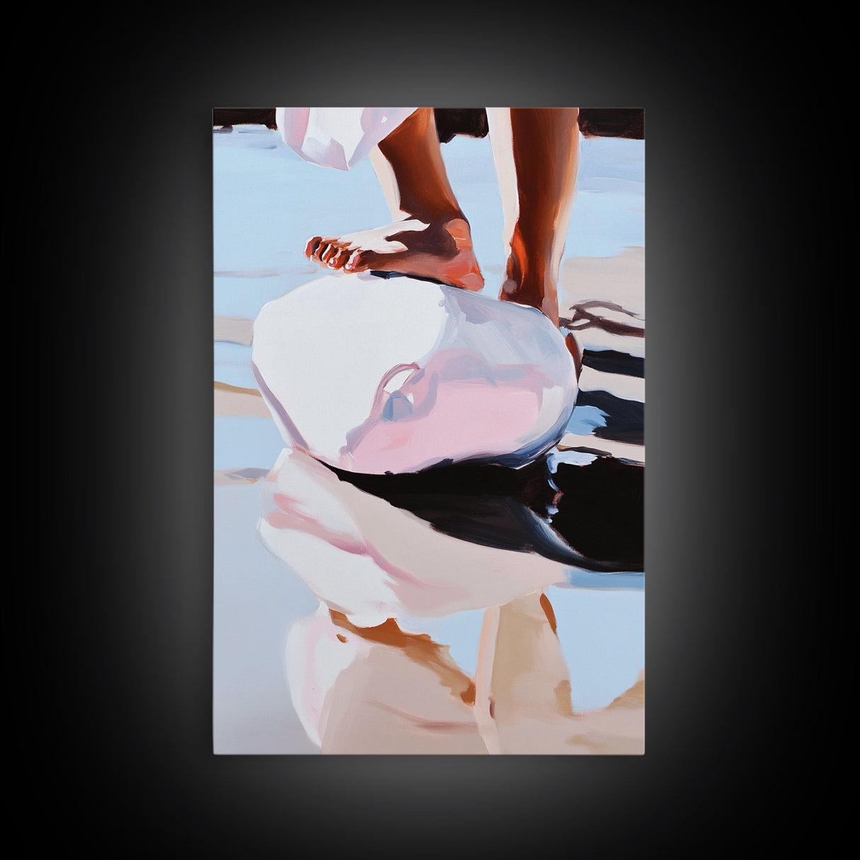 Foot on Sphere, Abstract Art, Surreal Decor, Pastel Aesthetic, Framed Canvas Print, Modern Home, Unique Wall Art, Living Room Painting