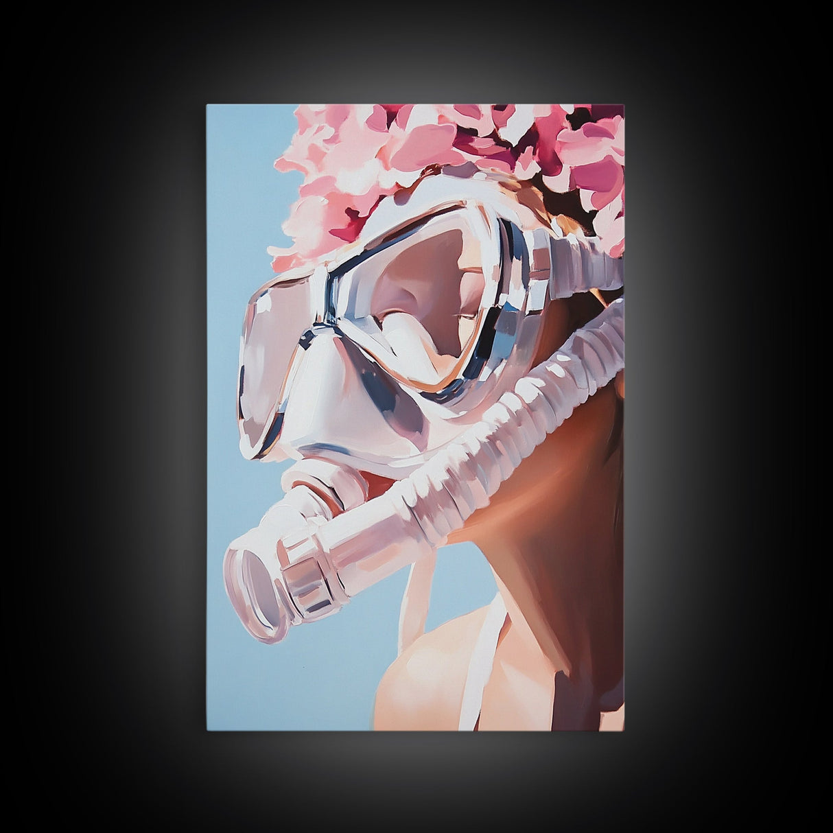 Floral Diver, Surreal Art, Feminine Ocean Wall Art, Beach House Decor, Dreamy Coastal Aesthetic, Pastel Tones, Canvas Print