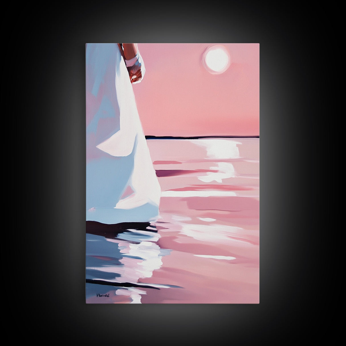 Sunset Reflection, Ocean Wall Art, Romantic Aesthetic, Beach Lover Gift, Pastel Painting, Canvas Print, Living Room Wall Art