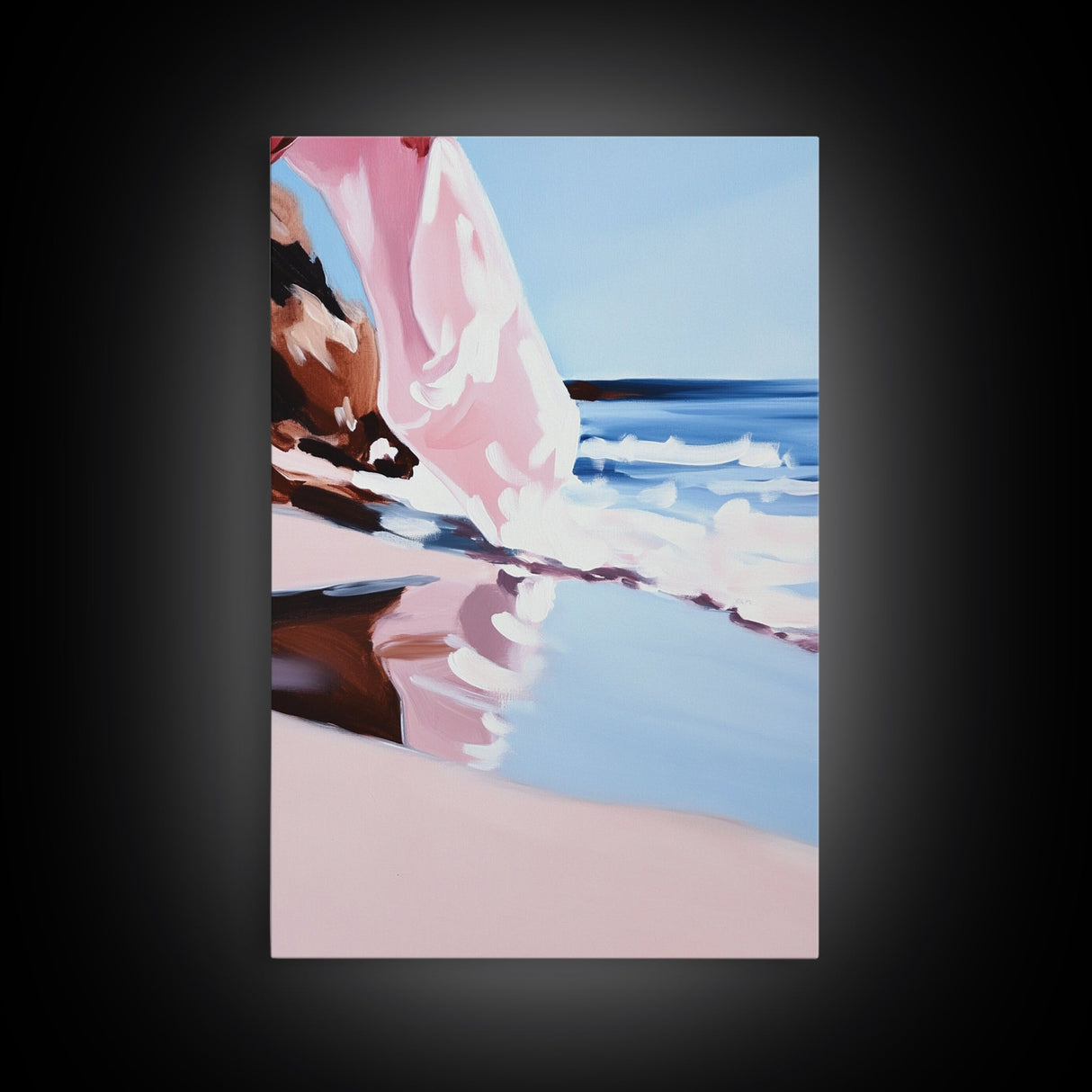 Flowing Waves, Dreamy Ocean Art, Framed Canvas Print, Abstract Beach Landscape, Soft Pastel Seascape, Coastal Serenity, Modern Decor