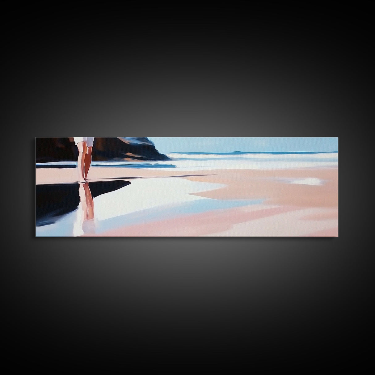 Coastal Stroll, Soft Pastel Beach, Minimalist Ocean Art, Canvas Print, Tranquil Shoreline, Boho Beach House Decor, Bedroom Wall Art
