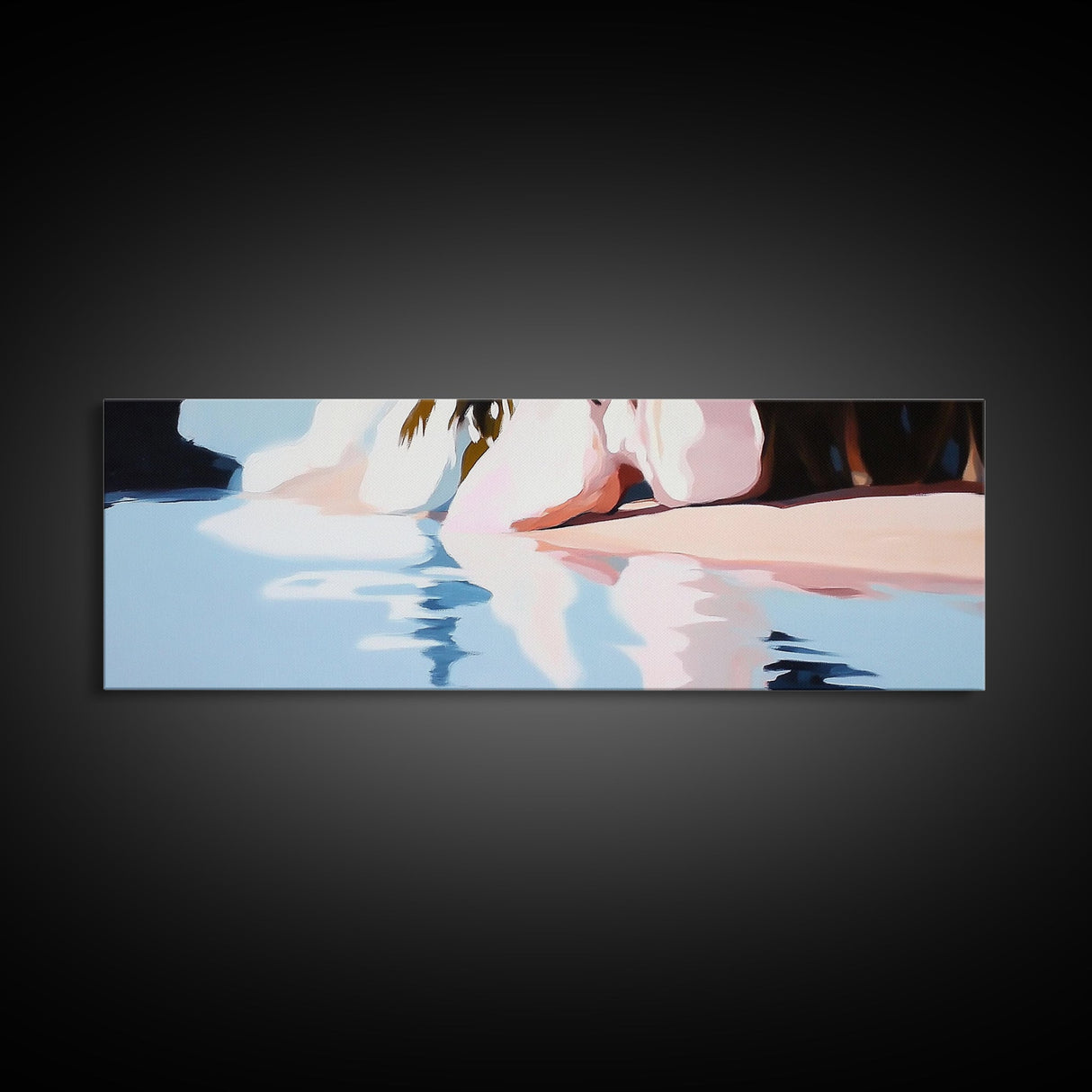 Water Reflection, Feminine Silhouette, Surreal Dreamscape, Pastel Painting, Canvas Print, Bedroom Wall Art, Modern Aesthetic Decor