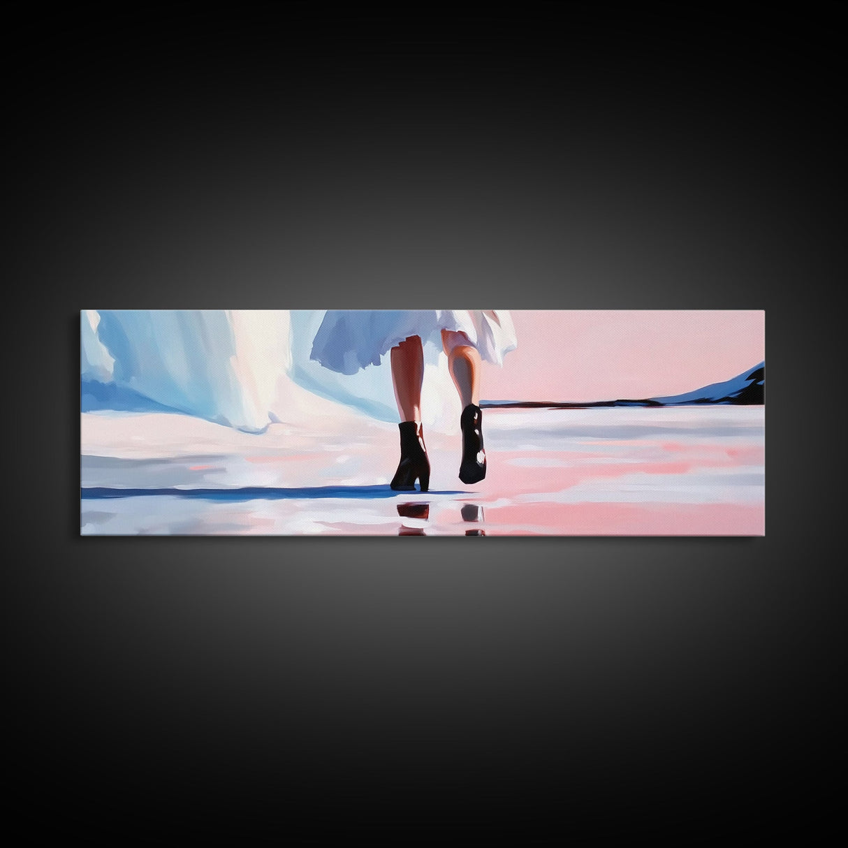 Fashion Walk, Chic Modern Art, Feminine Aesthetic, Pastel Wall Decor, Dreamy Reflections, Stylish Home Design, Framed Canvas Print