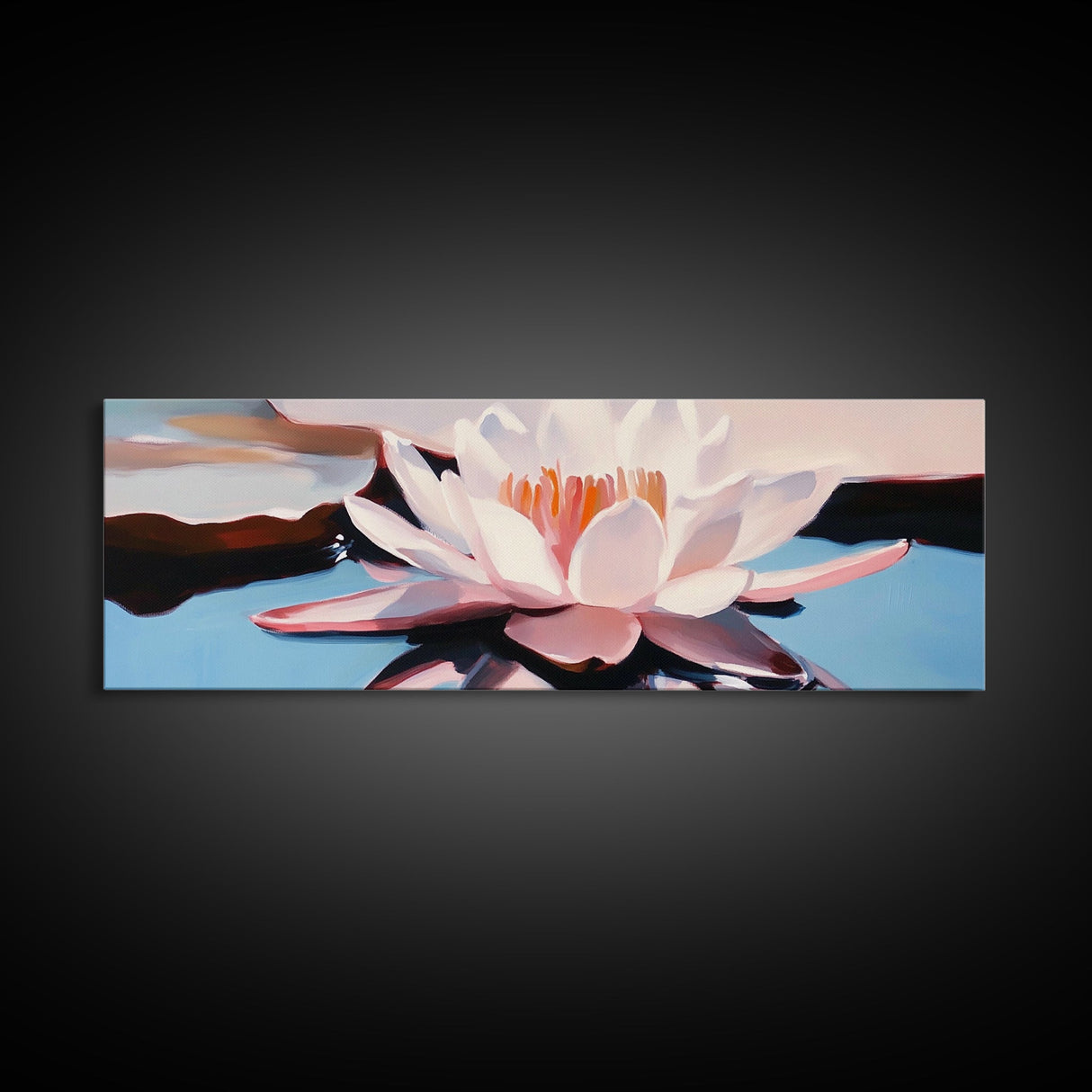 Water Lily, Reflection, Framed Canvas Print, Botanical Wall Art, Spa Decor, Minimalist Aesthetic, Calm and Serene, Bedroom Wall Art