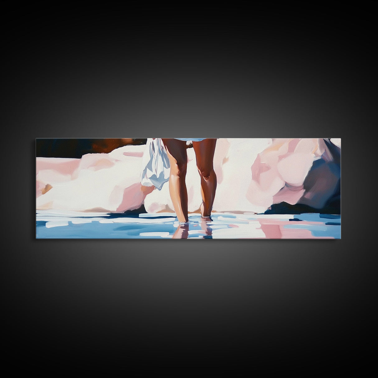 Beach Reflection, Coastal Art, Bedroom Wall Art, Framed Canvas Print, Soft Pastel Tones, Modern Painting, Boho Beach Aesthetic