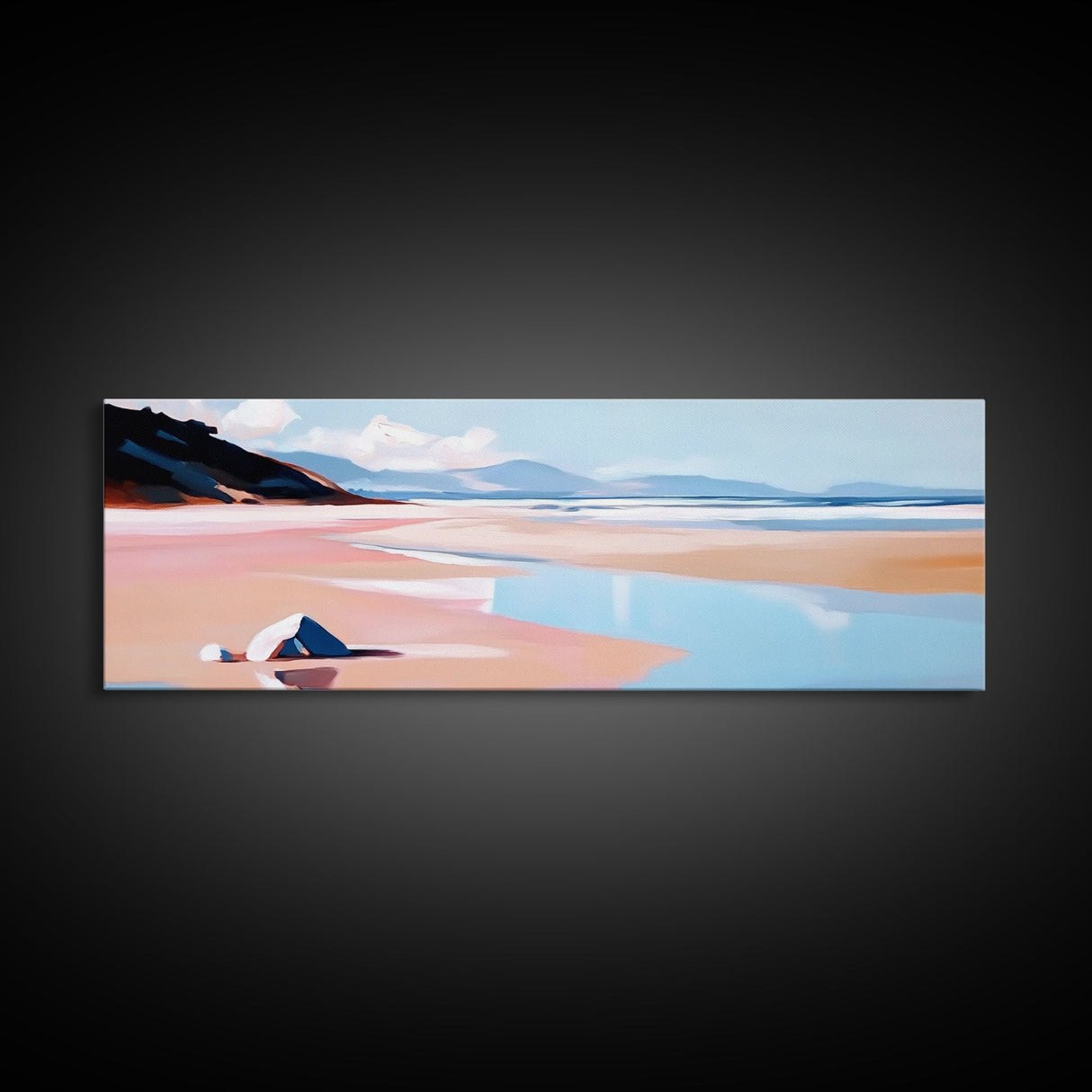 Sunset Beach, Warm Coastal View, Minimalist Ocean Art, Canvas Print, Living Room Wall Art, Tranquil Shoreline, Soft Pink Tones