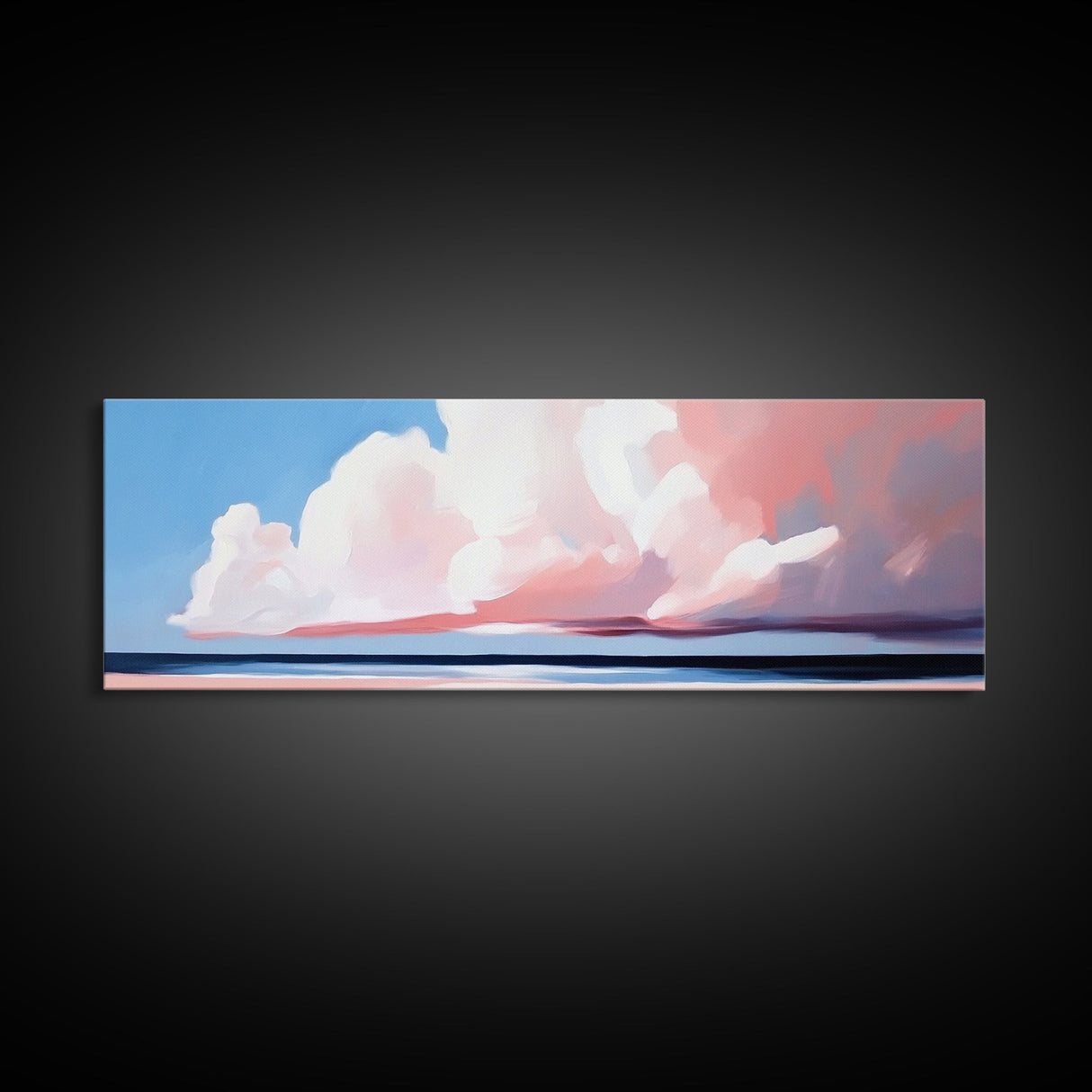 Cloudy Horizon, Sunset Beach, Pastel Sky, Canvas Print, Modern Seascape, Relaxing Coastal Wall Art, Dreamy Ocean Decor, Minimalist