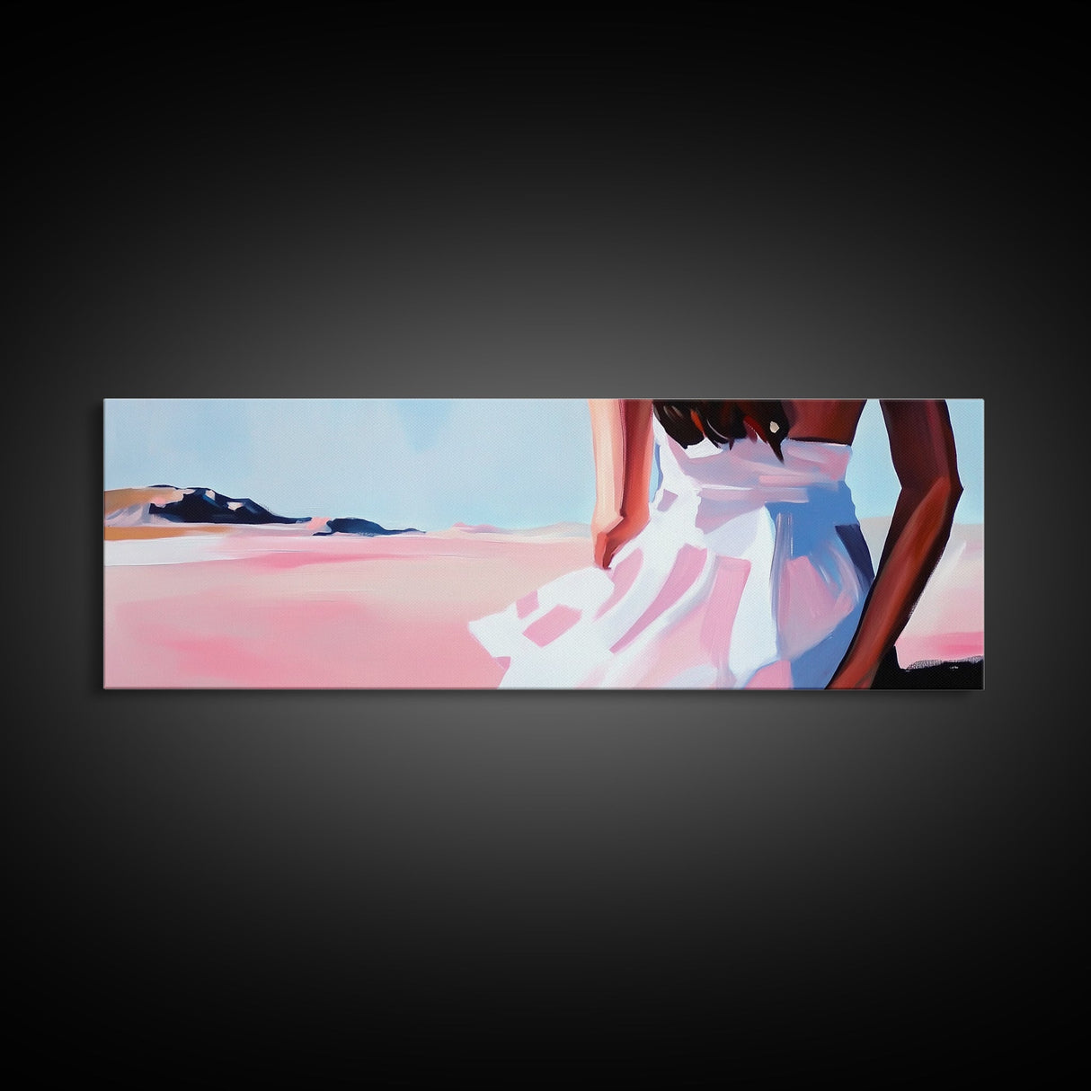 Flowing Dress, Desert Beauty, Feminine Elegance, Framed Canvas Print, Modern Wall Art, Soft Boho Decor, Romantic Pastel Artwork