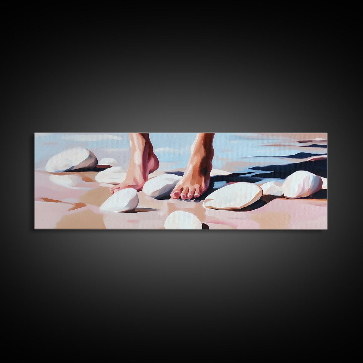 Barefoot, Water, Stones, Canvas Print, Beach Aesthetic, Coastal Artwork, Relaxing Wall Art, Minimalist Decor, Bedroom or Bathroom Art