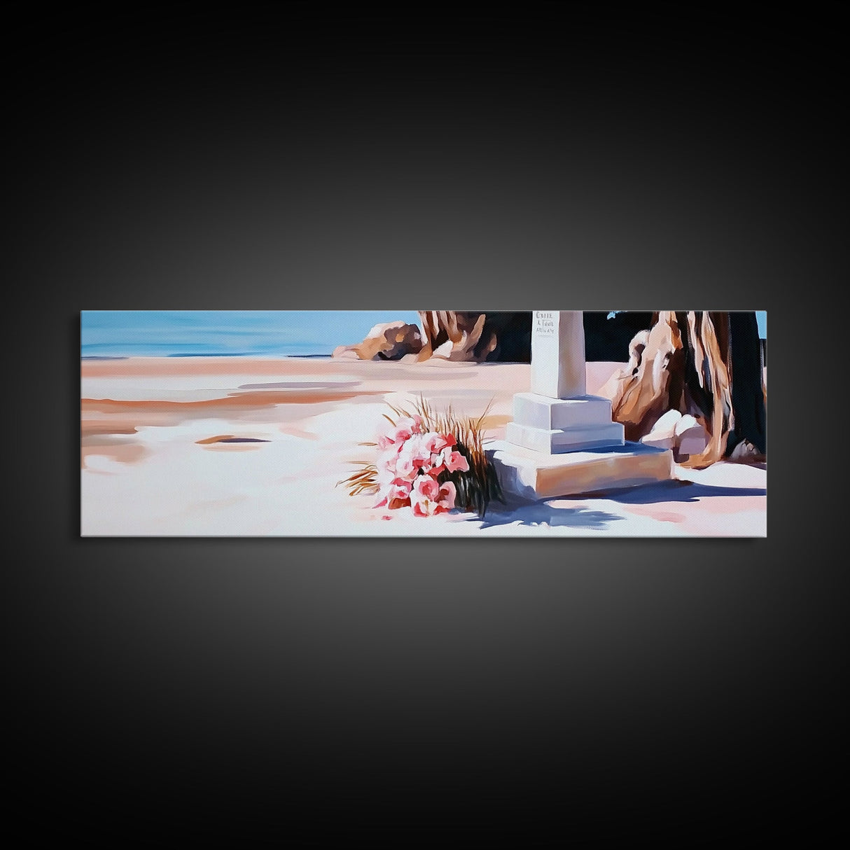 Memorial, Flowers, Beach, Canvas Print, Coastal Landscape Art, Minimalist Seaside Artwork, Tranquil Decor, Living Room or Office Wall Art