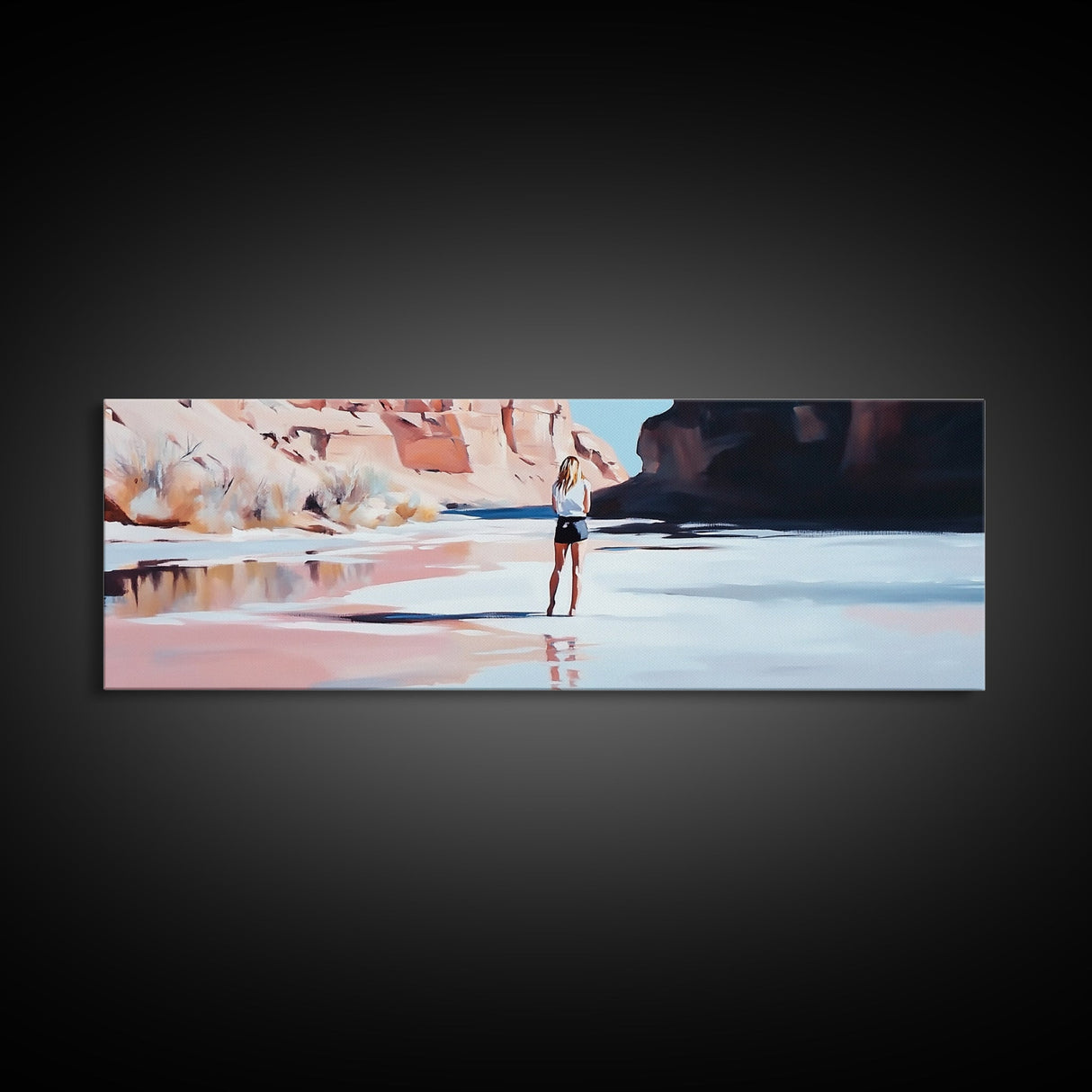 Desert River Scene, Canyon Artwork, Earthy Tones, Southwest Landscape, Minimalist Home Decor, Living Room Print, Canvas Print