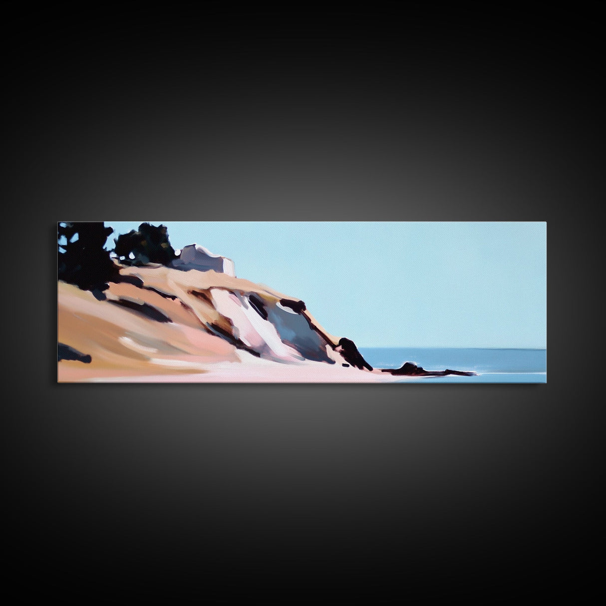 Coastal Cliff, Beach Landscape, Ocean View, Tranquil Seaside, Framed Canvas Print, Living Room Wall Art, Nautical Home Decor