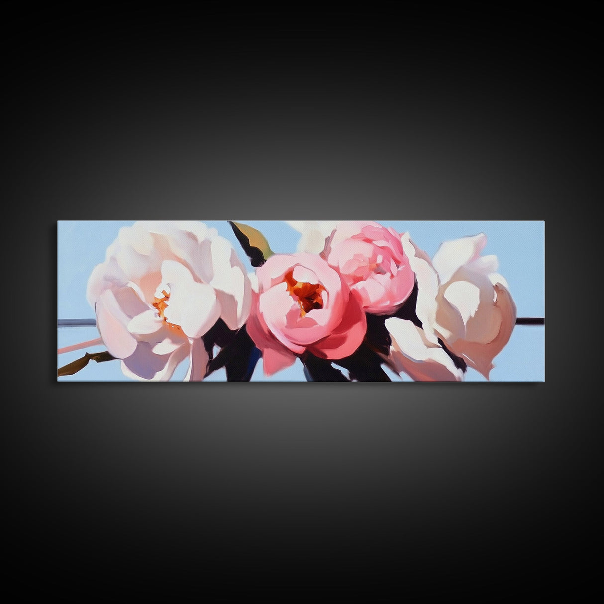 Floral Peonies, Botanical Art, Pastel Flower Painting, Romantic Wall Decor, Minimalist Nature Print, Bedroom Art, Framed Canvas Print