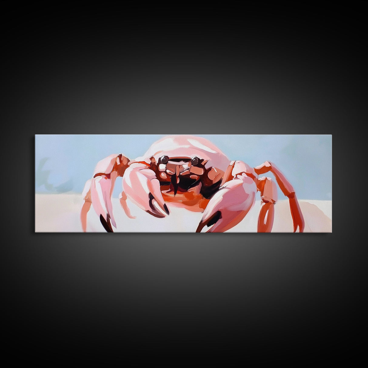 Pink Crab, Coastal Art, Beach House Decor, Nautical Wall Art, Ocean Theme, Framed Canvas Print, Living Room Wall Art, Modern Beach Art