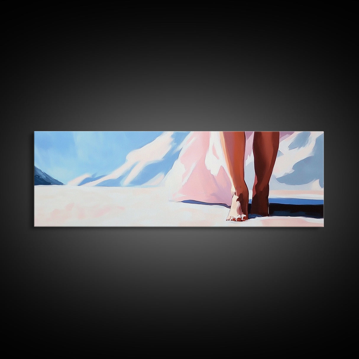 Barefoot Walk, Snowy Path, Winter Serenity, Canvas Print, Soft Pastel Art, Minimalist Aesthetic, Cozy Wall Art, Feminine Decor