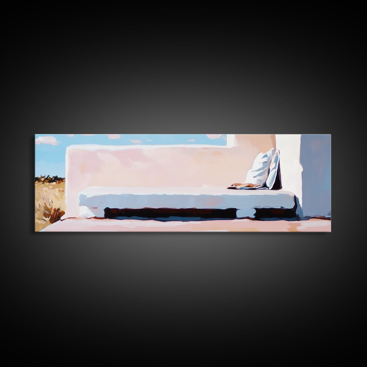 Desert Bench, Cozy Minimalist, Soft Neutral Tones, Boho Retreat, Modern Home Decor, Canvas Print, Living Room Wall Art, Earthy Tones