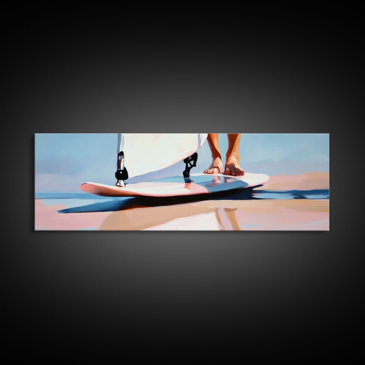 Surfboard Reflections, Beach Vibes, Modern Coastal Art, Surfing Aesthetic, Boho Home Decor, Framed Canvas Print, Watercolor Inspired