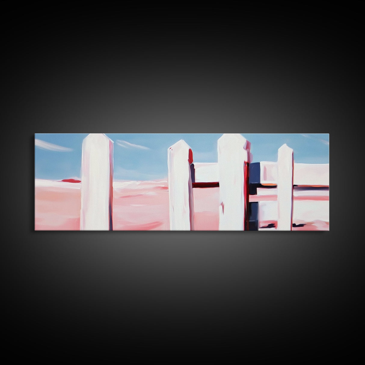 White Fence, Pastel Horizon, Modern Country Art, Minimalist Home Decor, Canvas Print, Farmhouse Wall Art, Soft Neutral Tones, Elegant Art
