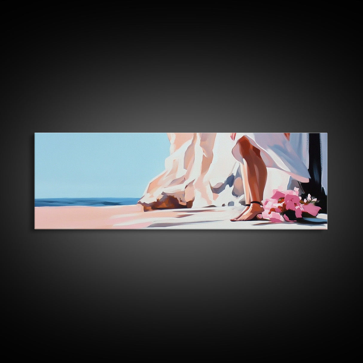 Bride by Cliffs, Wedding Wall Art, Coastal Painting, Feminine Seascape, Elegant Home Decor, Framed Canvas Print, Bedroom Aesthetic