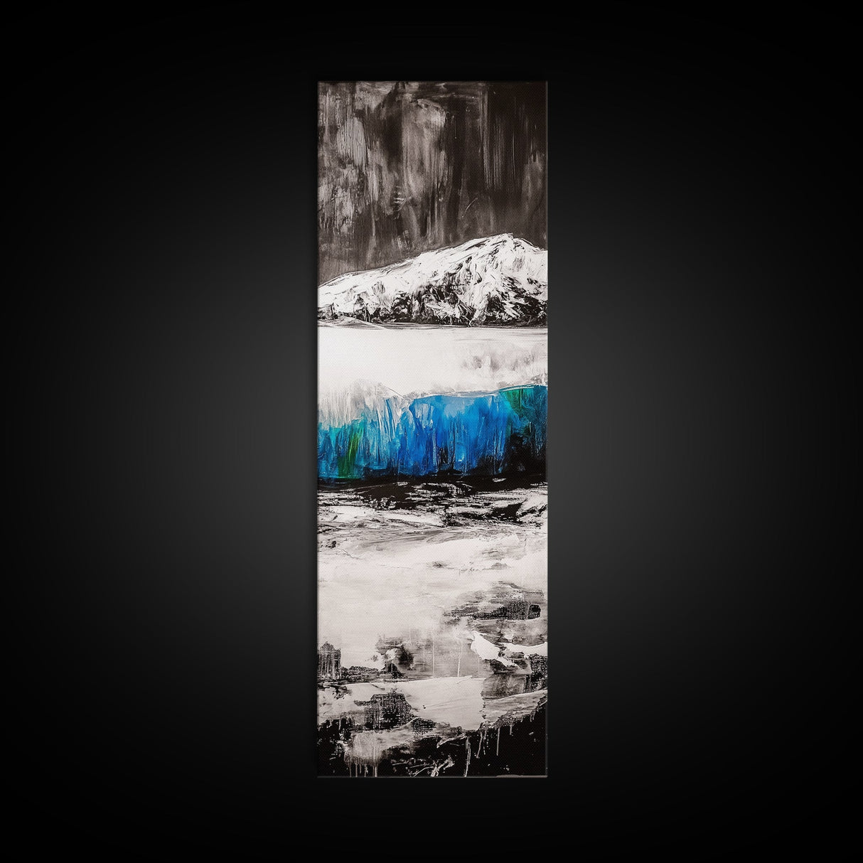 Mountain Reflection, Blue Lake Art, Nature Canvas Print, Black White Wall Art, Landscape Painting, Large Artwork, Minimalist Decor