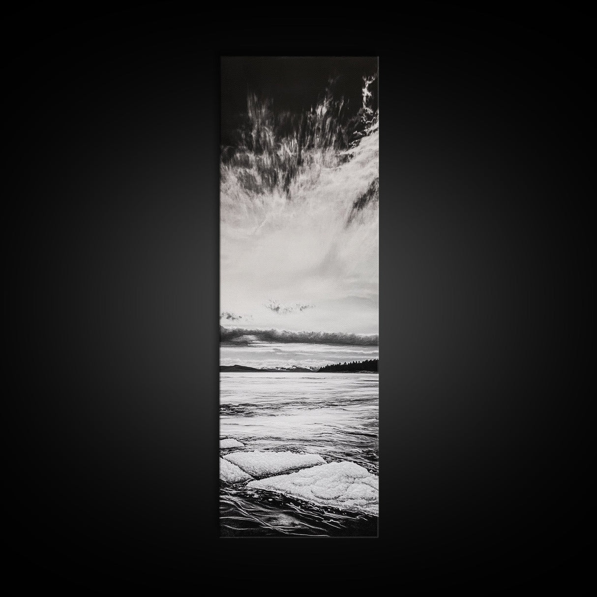 Monochrome Seascape, Minimalist Ocean Art, Black White Canvas Print, Coastal Home Decor, Large Wall Art, Beach Painting, Modern Artwork