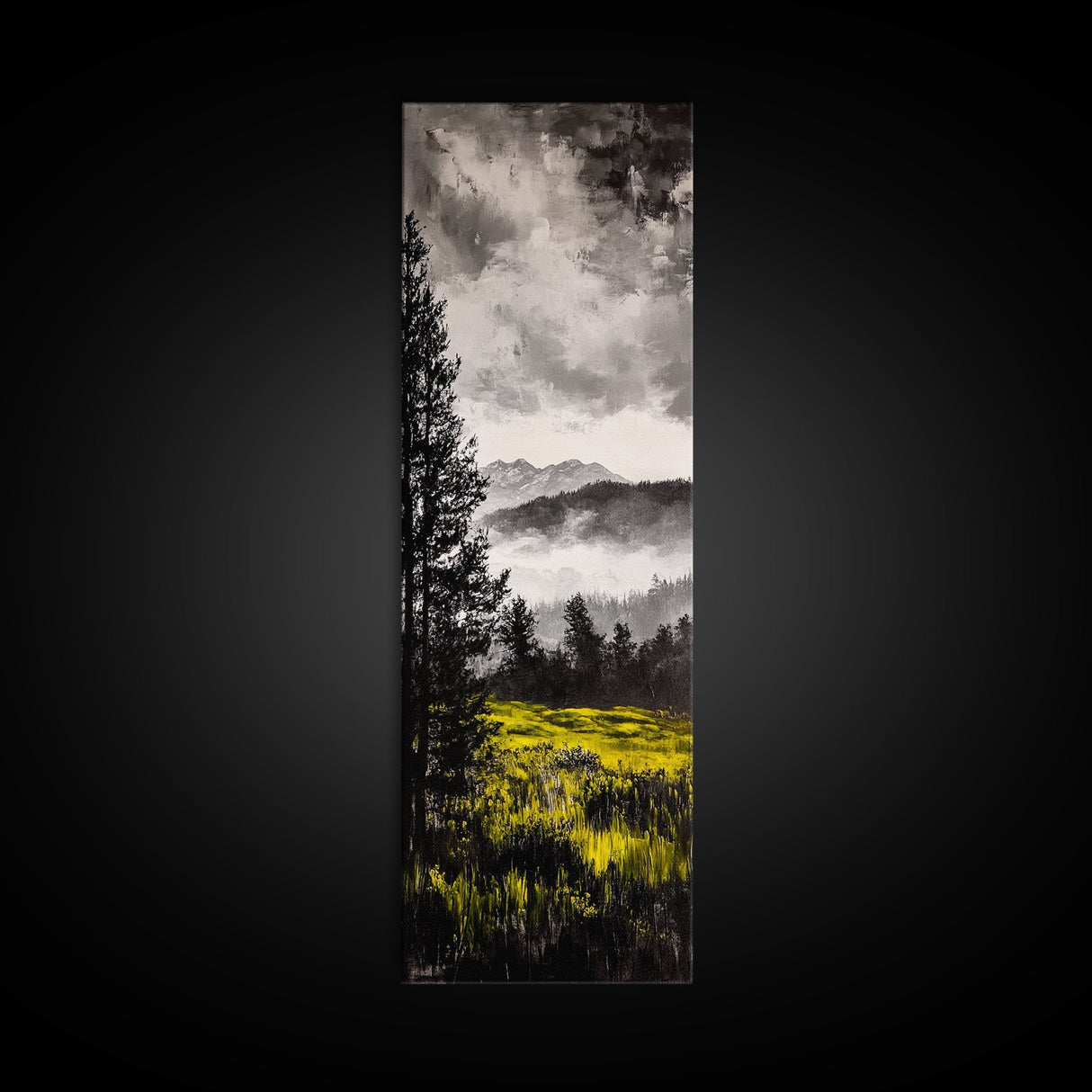 Mountain Mist, Moody Landscape, Foggy Forest Scene, Nature Inspired Art, Framed Canvas Print, Adventure Decor, Living Room Wall Art