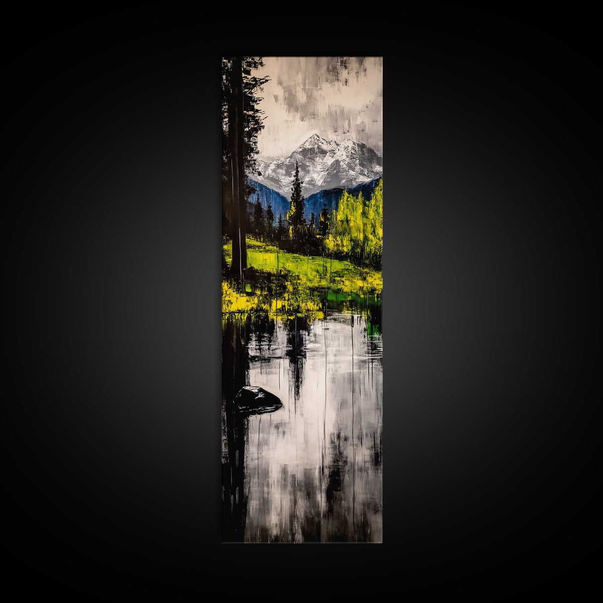 Mountain Reflection, Alpine Lake, Canvas Print, Wilderness Landscape, Cabin Wall Art, Nature Decor, Black and White Art, Living Room Art
