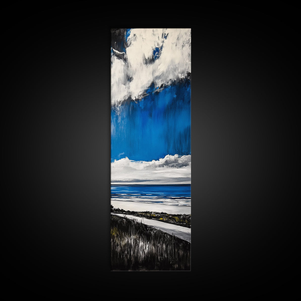 Coastal Path Painting, Modern Beach Landscape, Blue Sky and Ocean Art, Contemporary Home Decor, Living Room Wall Art, Canvas Print