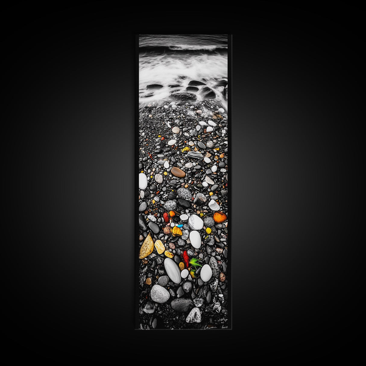 Colorful Pebble Beach, Ocean Rock Photography, Nature Wall Art, Coastal Home Decor, Modern Beach House Print, Framed Canvas Print