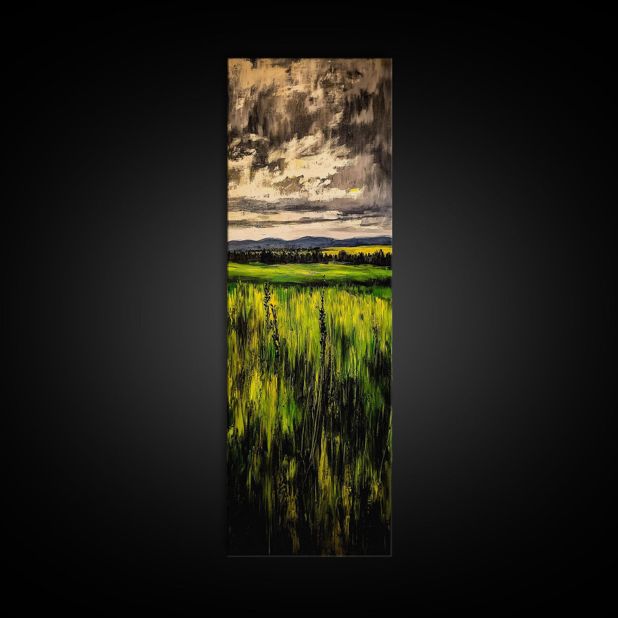 Stormy Sky, Open Fields, Nature Painting, Moody Art, Framed Canvas Print, Minimalist Landscape, Living Room Wall Art, Neutral Color Palette