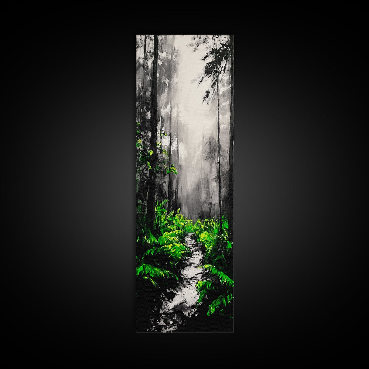 Misty Forest, Green Ferns, Moody Nature, Dark Aesthetic, Wall Decor, Canvas Print, Living Room Art, Modern Minimalist Artwork